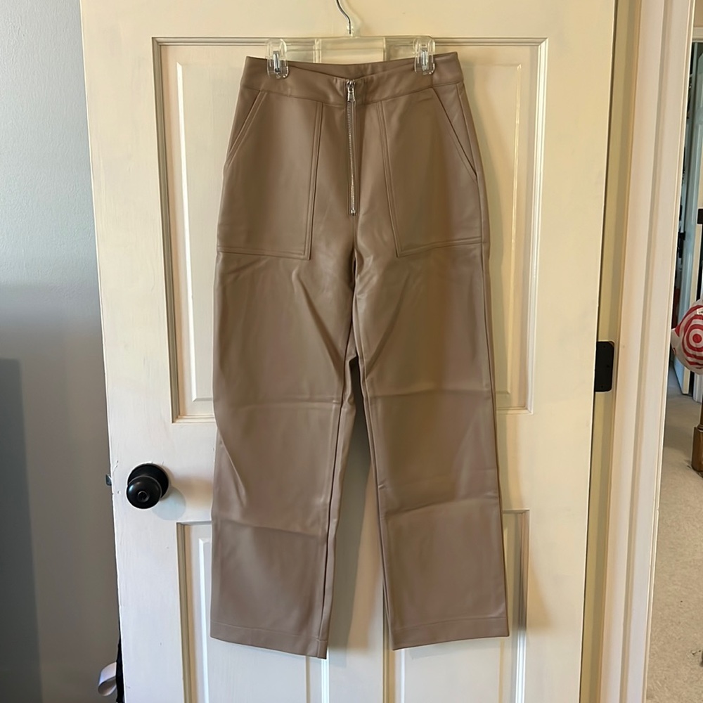 brown leather snap pants - size 4